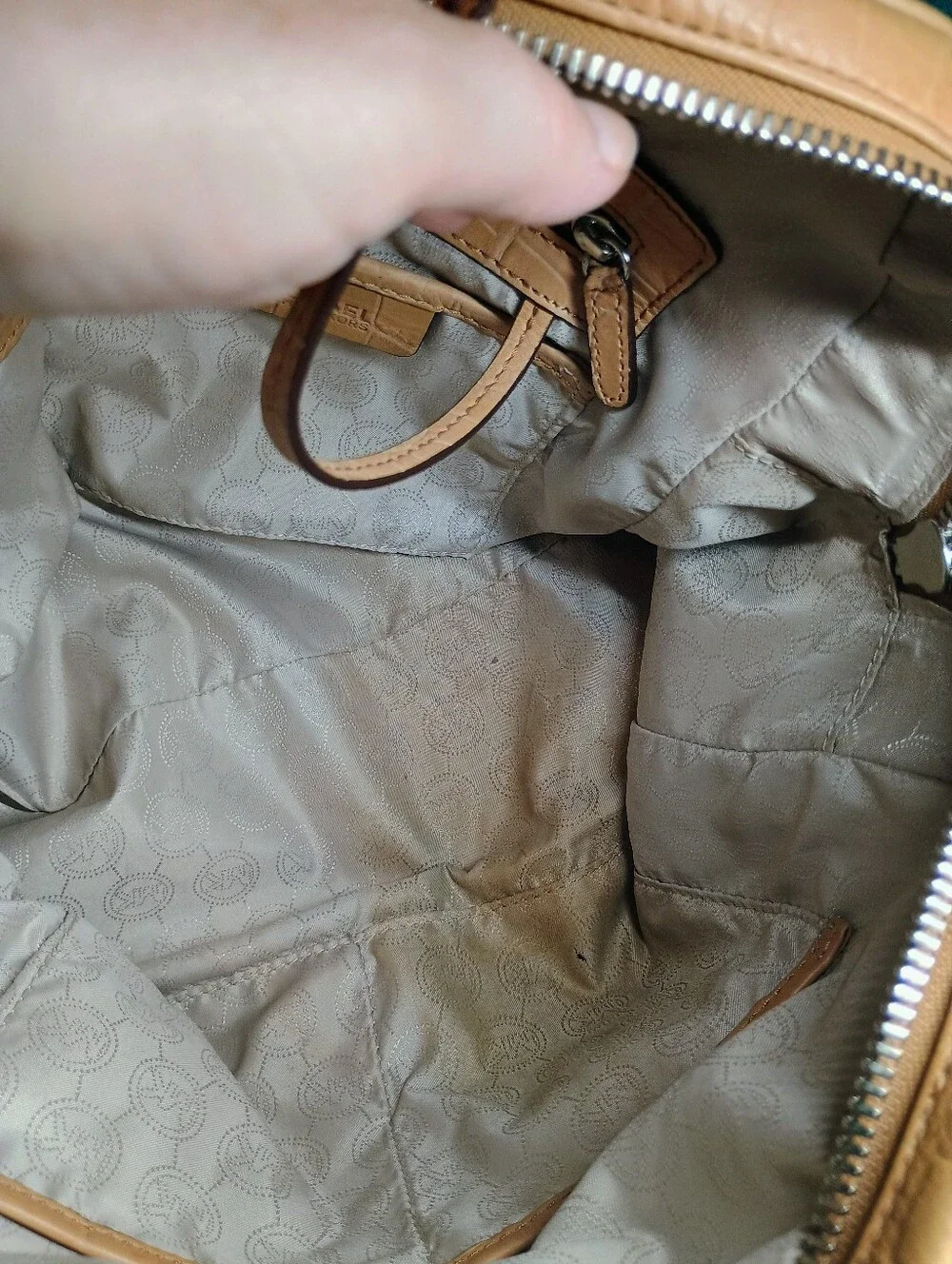 Michael Kors Joan Large Satchel – Tan Crocodile Embossed Leather